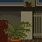 Diversitea Pixelart: A closeup of an apartment, showing a couch, radiator and potted plants.