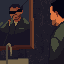 Don't talk about it Pixelart: A guy staring in a cracked mirror, censored eyes.
