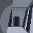 Thirstea Pixelart: A skewed futuristic corridor with a dark door at the end.